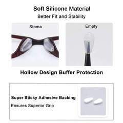 Adhesive clear nose pads for plastic frames