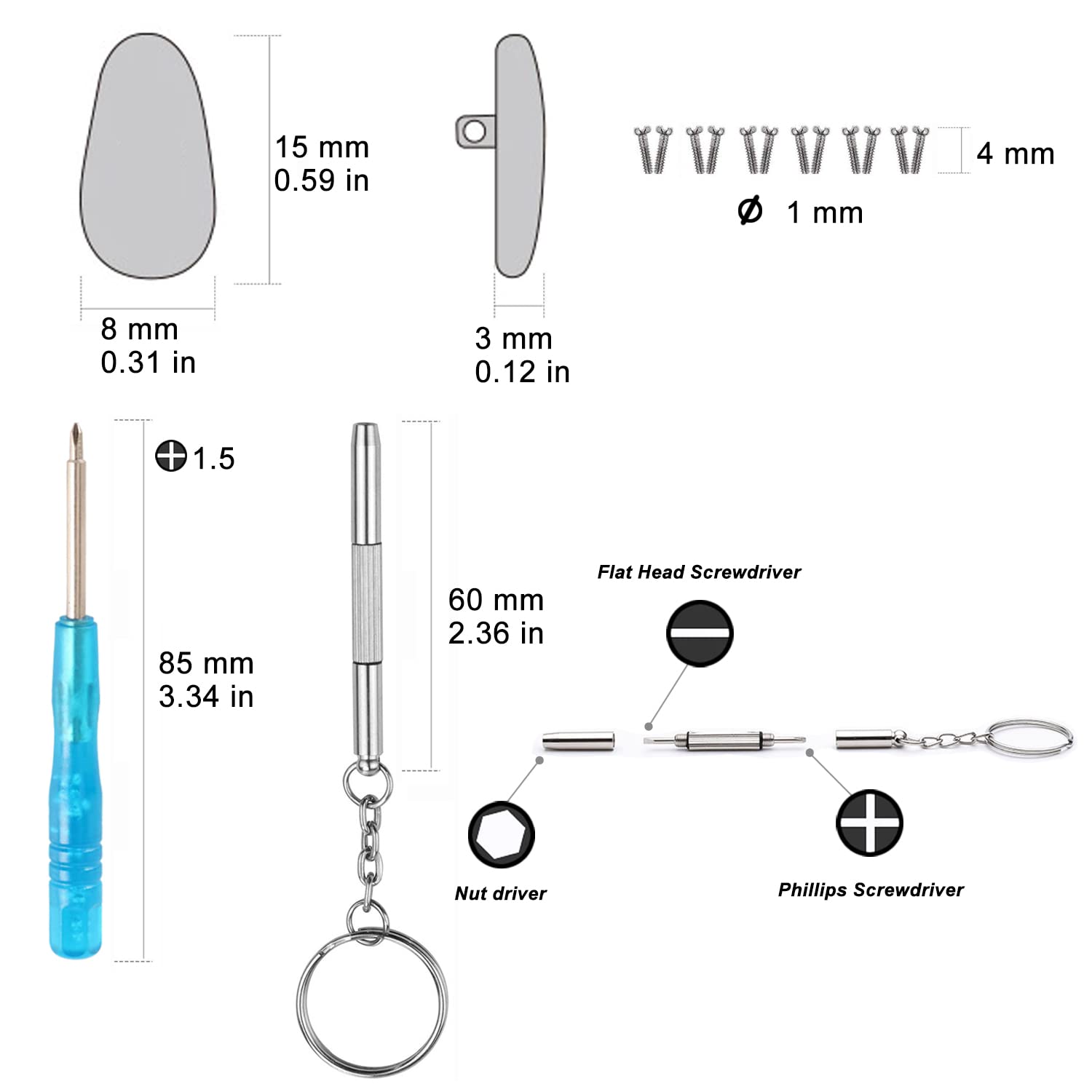 Nose pad repair kit components laid out
