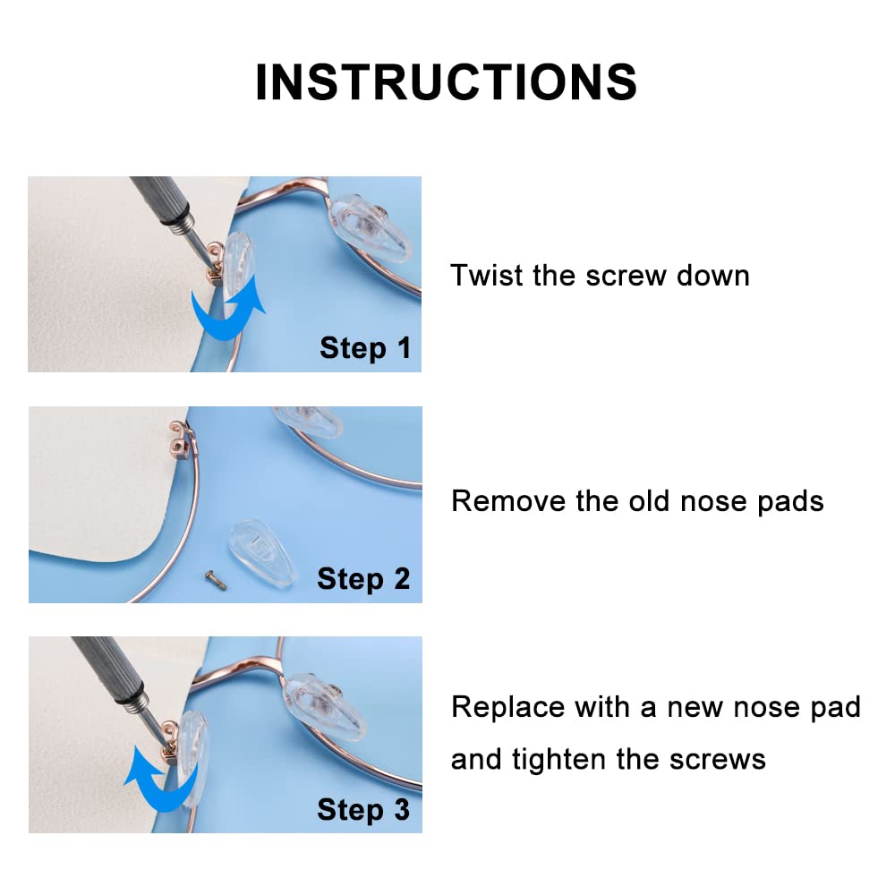 Full kit: 12 nose pads, 12 tiny screws and two screwdrivers