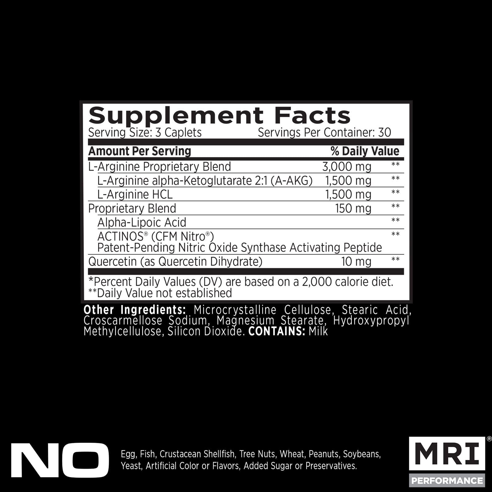 MRI Performance NO2 Original blend ingredients panel highlighting L-Arginine and AAKG benefits