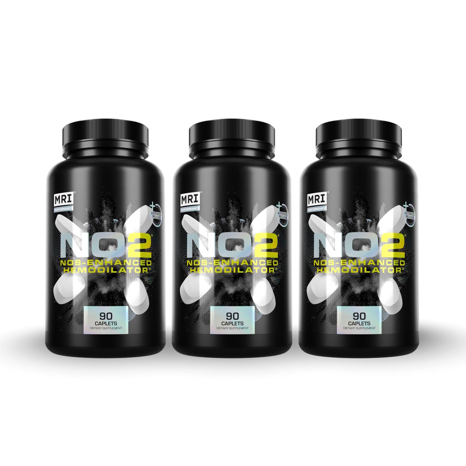 MRI Performance NO2 original bottle front with label highlighting nitric oxide support for workouts.