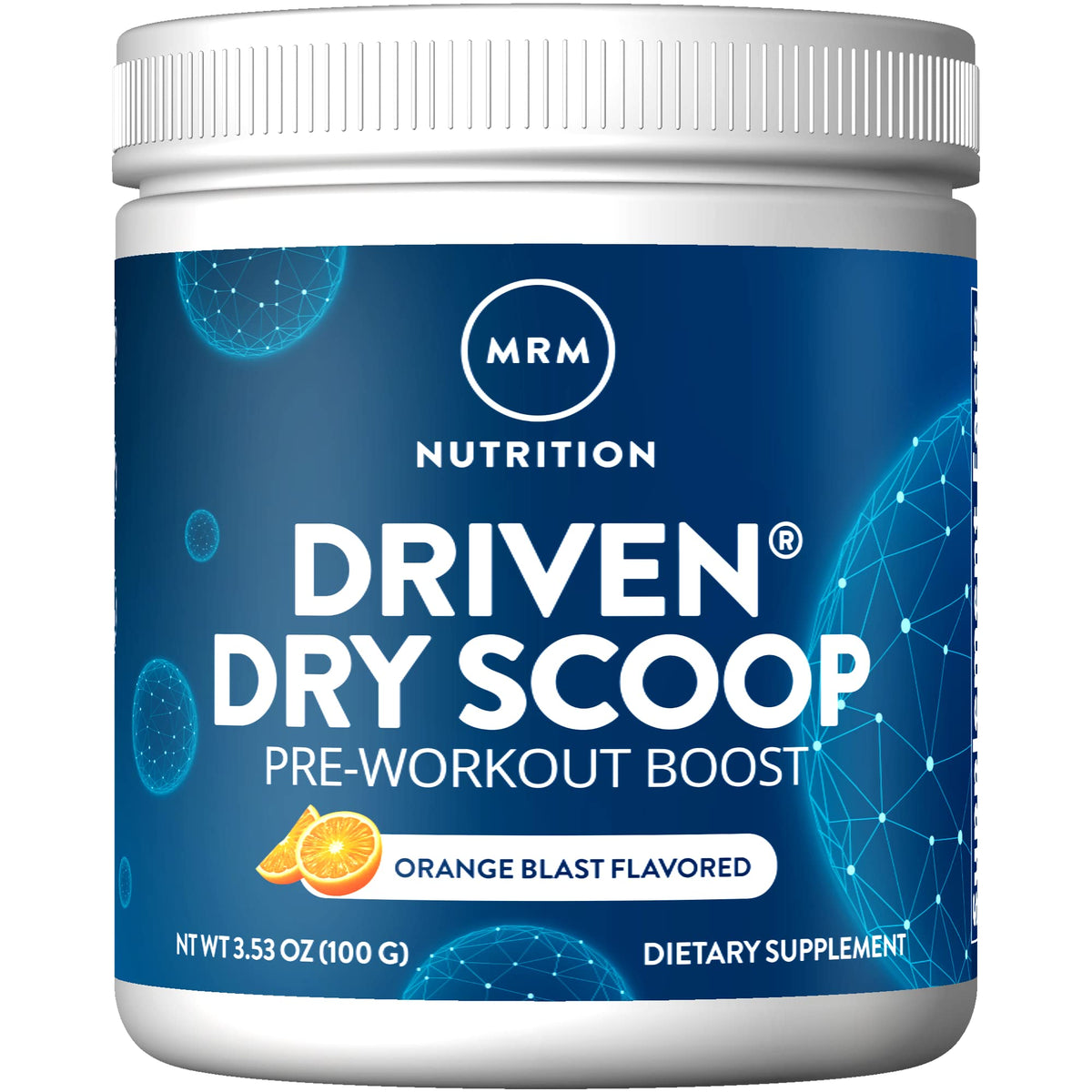 MRM Nutrition Driven Dry Scoop Pre-Workout Orange Blast bottle label