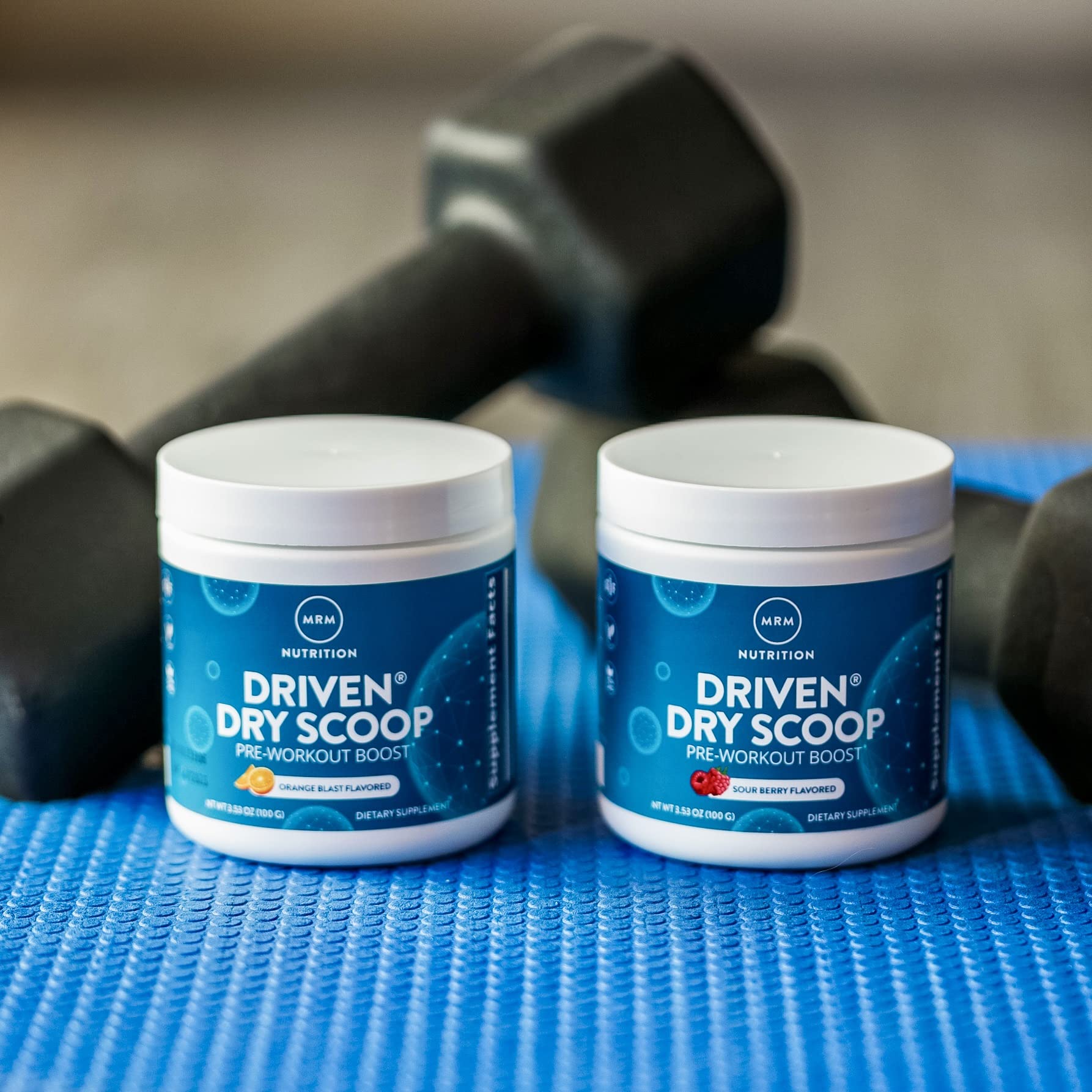 MRM Nutrition Driven Sour Berry pre-workout bottle on white background