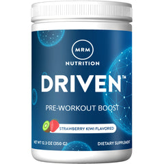 MRM Driven Pre-Workout Strawberry Kiwi tub front showing energy-boosting formula for workouts