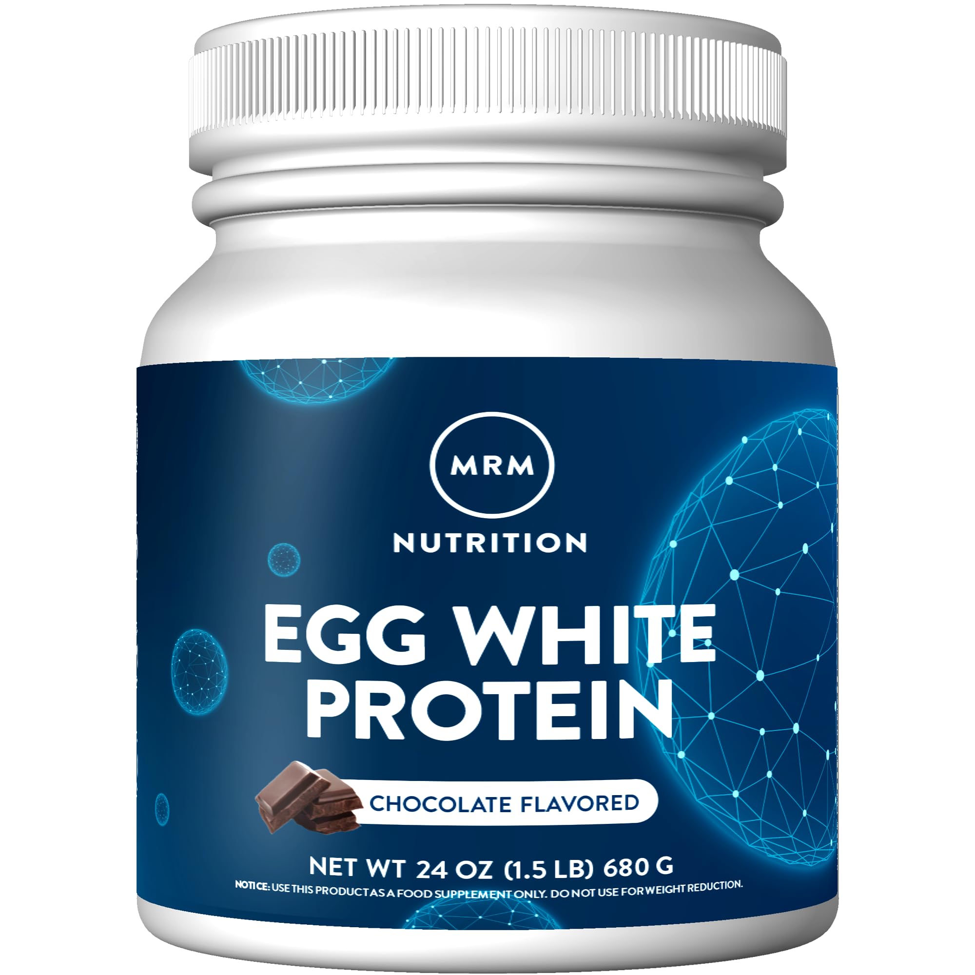 MRM Nutrition Egg White Protein Chocolate - scoop and label close-up