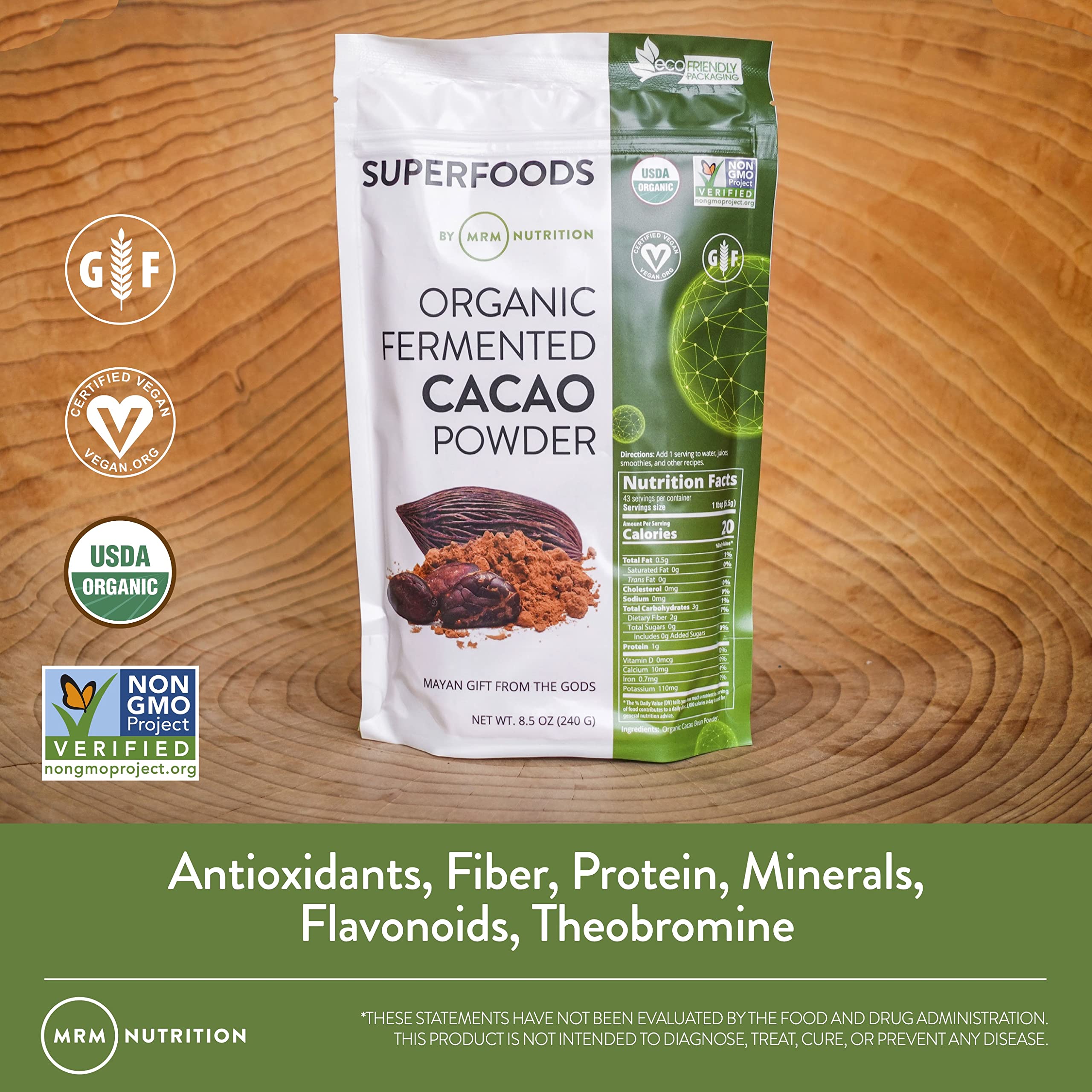 Nutrition facts and mineral content of cacao powder