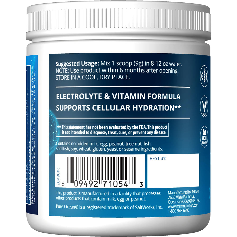 Hydration+ electrolytes ingredients panel for Blueberry Açai flavor