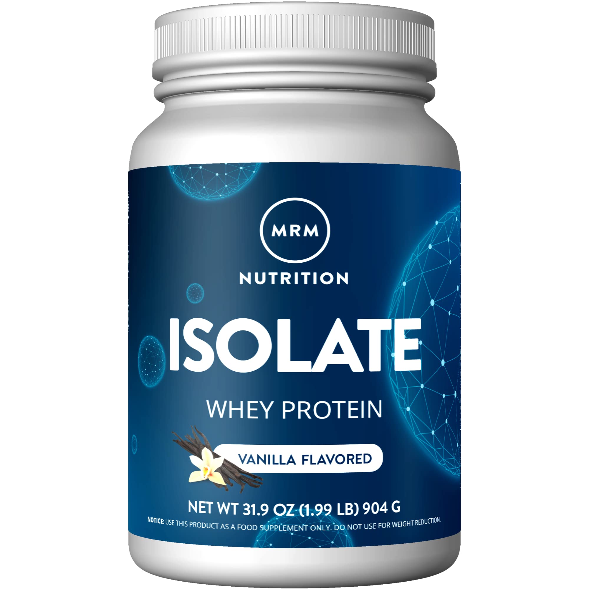 MRM Isolate Whey Protein Vanilla bottle promises fast-digesting protein for post-workout recovery.
