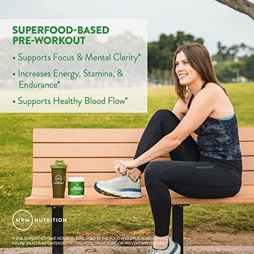MRM organic pre-workout ingredients with superfoods for workout support.