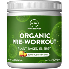 MRM Organic Preworkout Island Fusion front tub shows clean energy for workouts