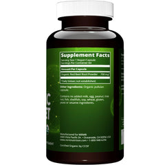 MRM organic red beet bottle label highlighting USDA Organic and vegan certification.