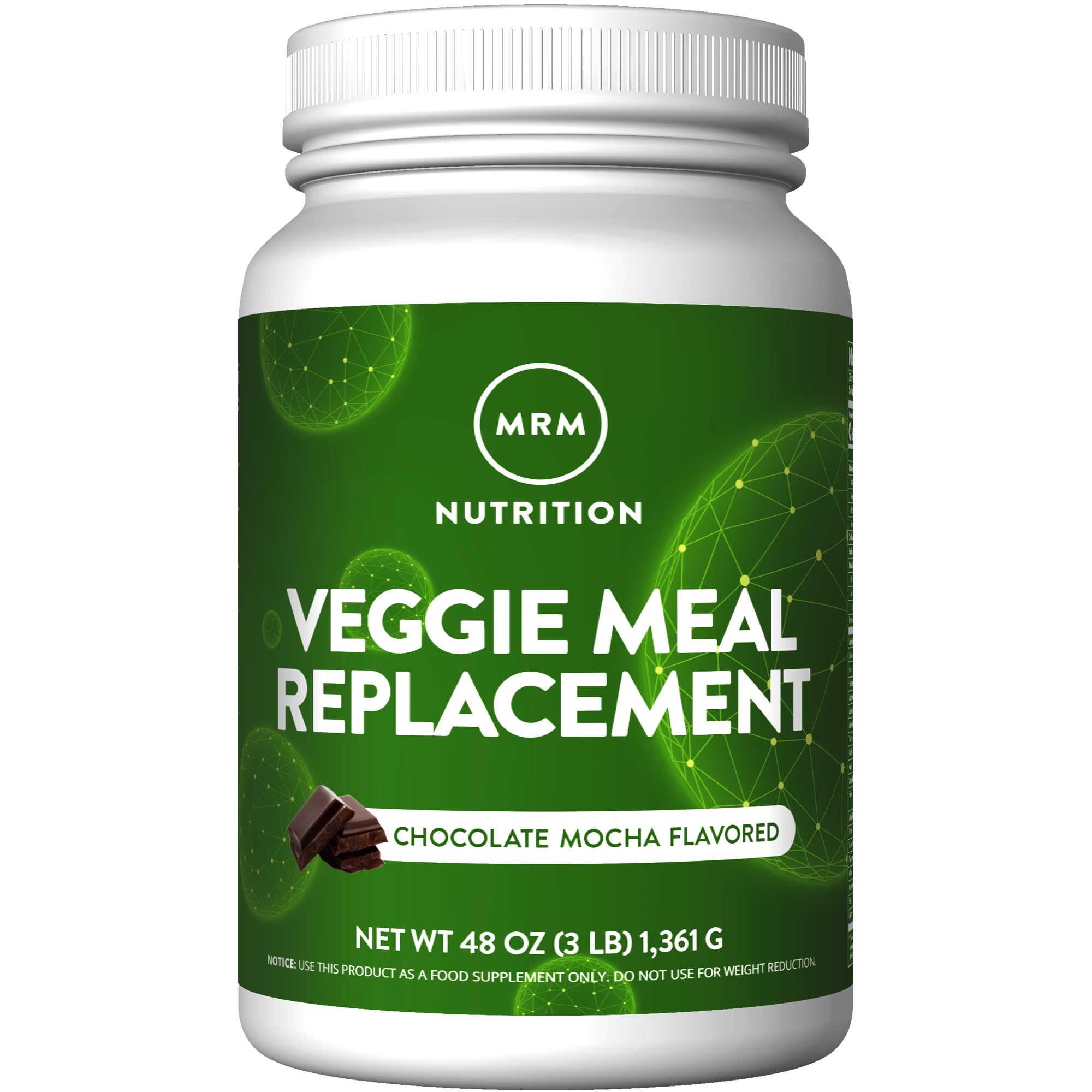 MRM Veggie Meal Replacement chocolate mocha bottle pour for on-the-go fullness with plant protein.