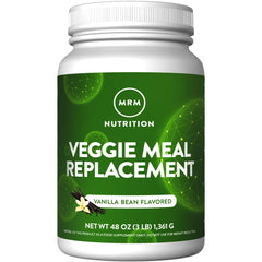 MRM Veggie Meal Replacement Protein vanilla-bean scoop highlights complete plant protein for on-the-go fueling.