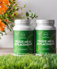 MRM Veggie Meal Replacement Protein vanilla-bean shake pour captures on-the-go refuel with fiber and amino acids.