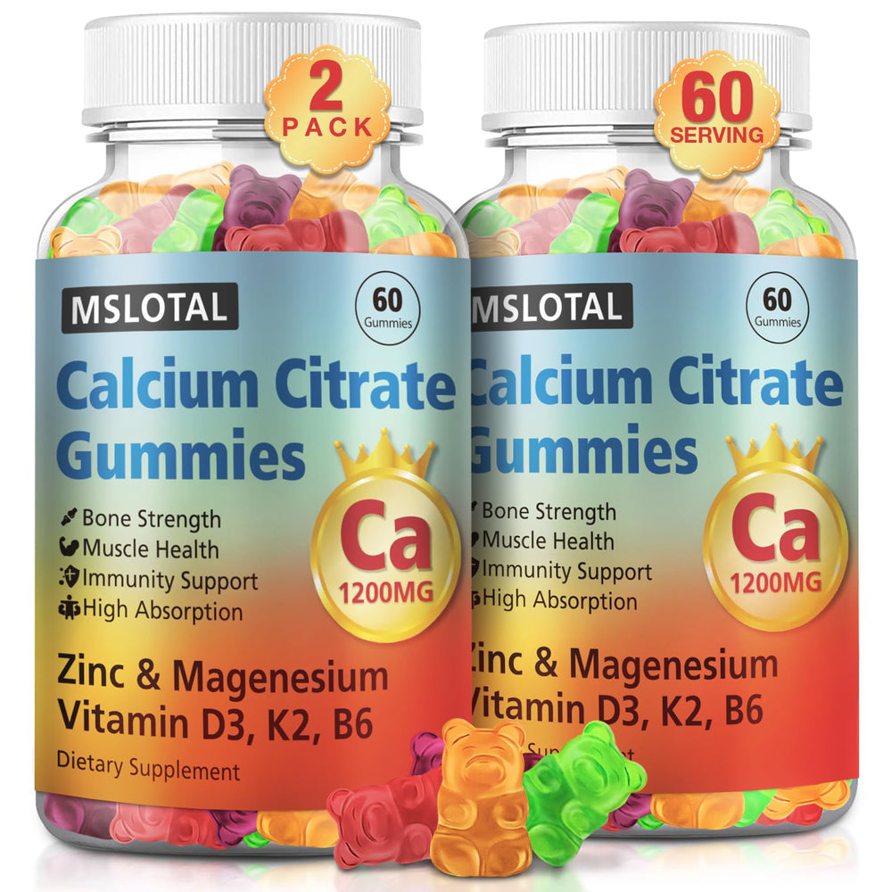 MSLOTAL Calcium Citrate Gummies bottle with 1200mg calcium and vitamins D3, K2, B6, B12