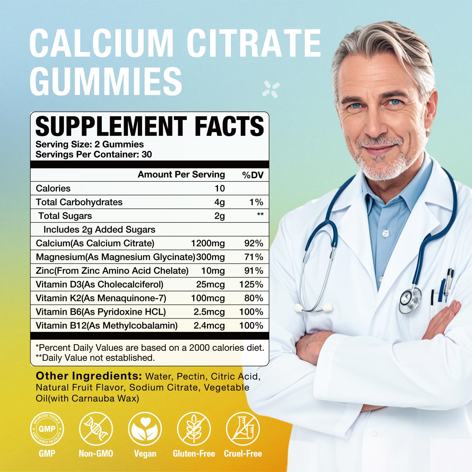 Ingredients: calcium citrate, vitamin D3, magnesium, zinc, K2, B6, B12