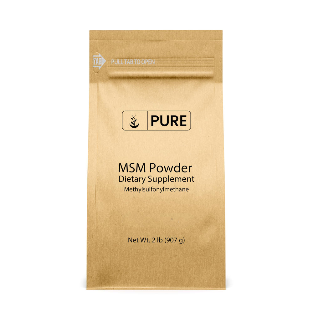 Front view of MSM powder 2 lb container