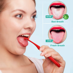 Close-up of pink Mspan tongue scraper for adults