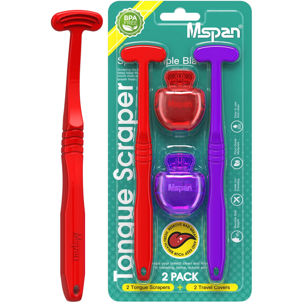 Close-up of white Mspan tongue scraper for adults