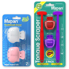 Mspan tongue scraper pair in white and pink for adults - two-pack