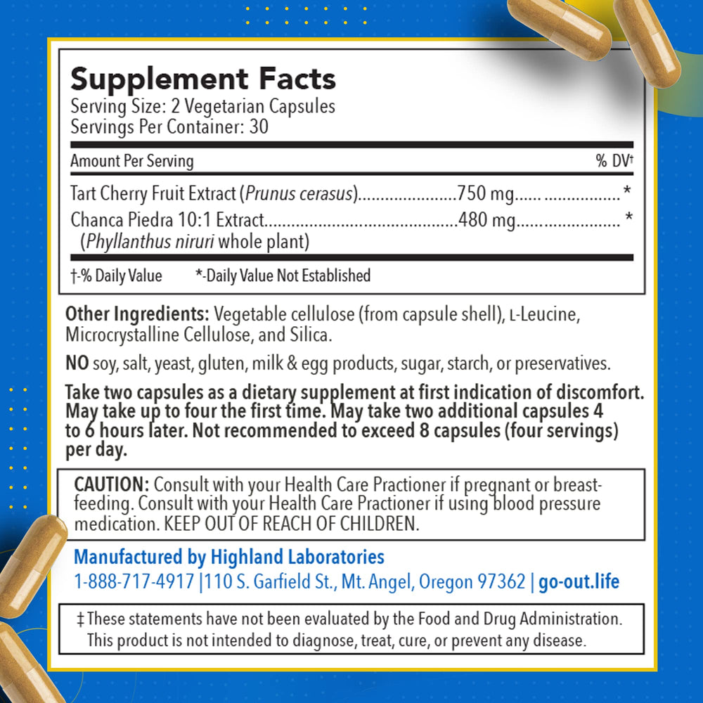 Close-up of Chanca Piedra and veggie caps in Go-Out Now