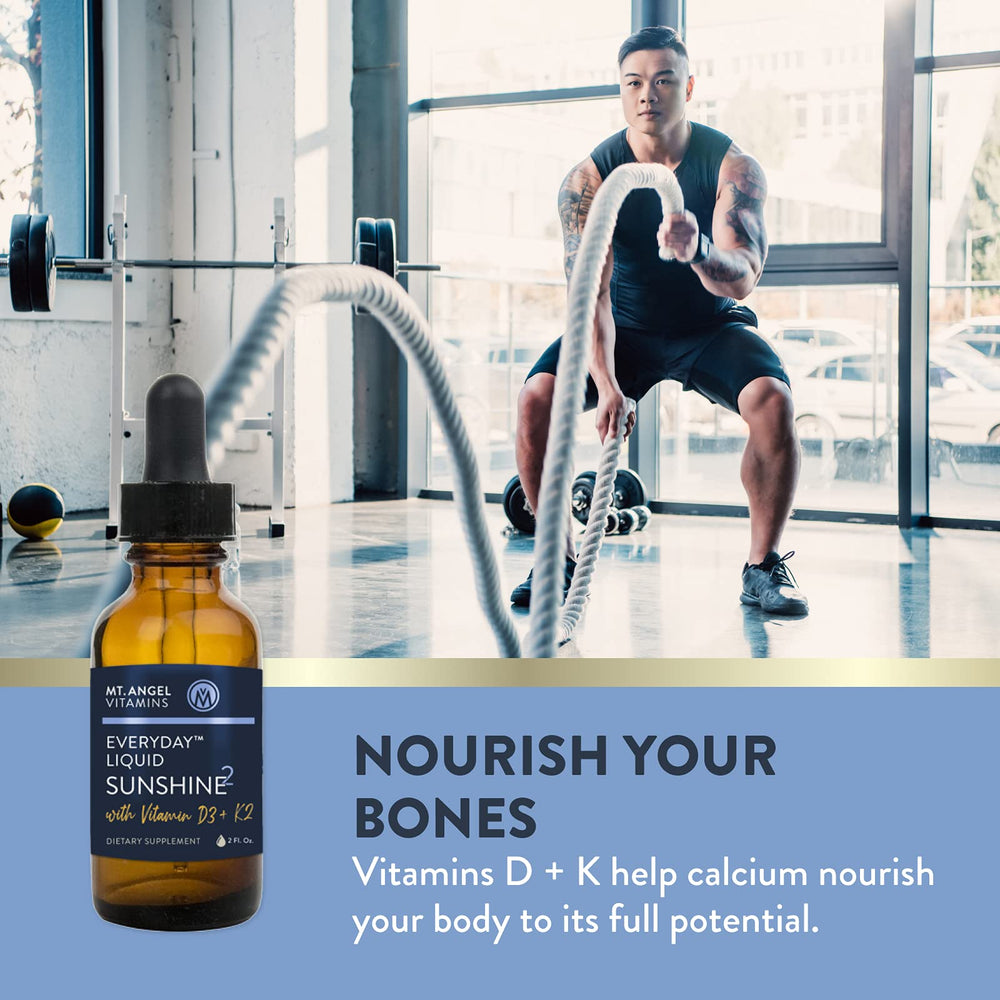 Vegan D3 K2 liquid supplement bottle on a clean surface