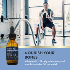 Vegan D3 K2 liquid supplement bottle on a clean surface