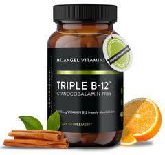 Mt. Angel Vitamins Triple B-12 Dots bottle on white background