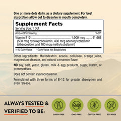 Packaging of Mt. Angel Vitamins Triple B-12 Dots