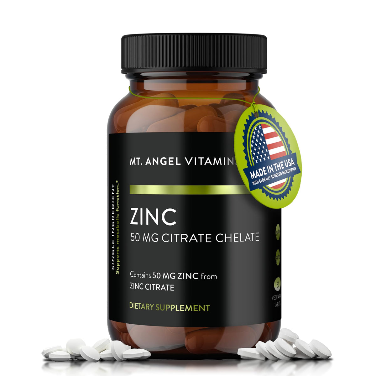Mt. Angel Vitamins Zinc Citrate 50mg bottle front label