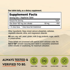 Close-up of Zinc Citrate 50mg vegetarian tablets