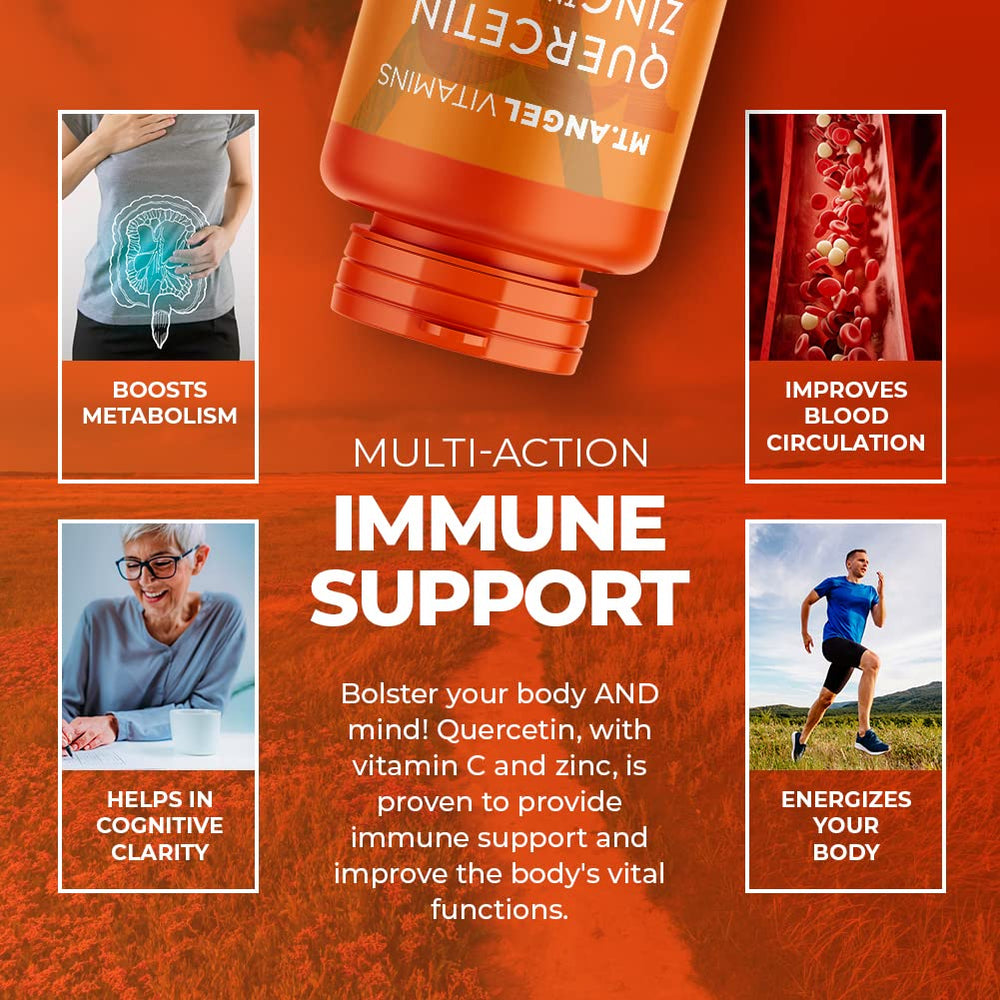 Illustration of zinc, quercetin, bromelain and vitamin C ingredients