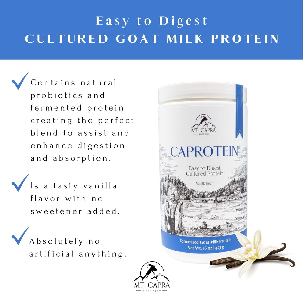 Nutrition facts for Mt Capra Caprotein Vanilla Bean 16 oz