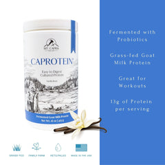 Nutrition facts panel for Mt Capra Caprotein Vanilla Bean 16 oz