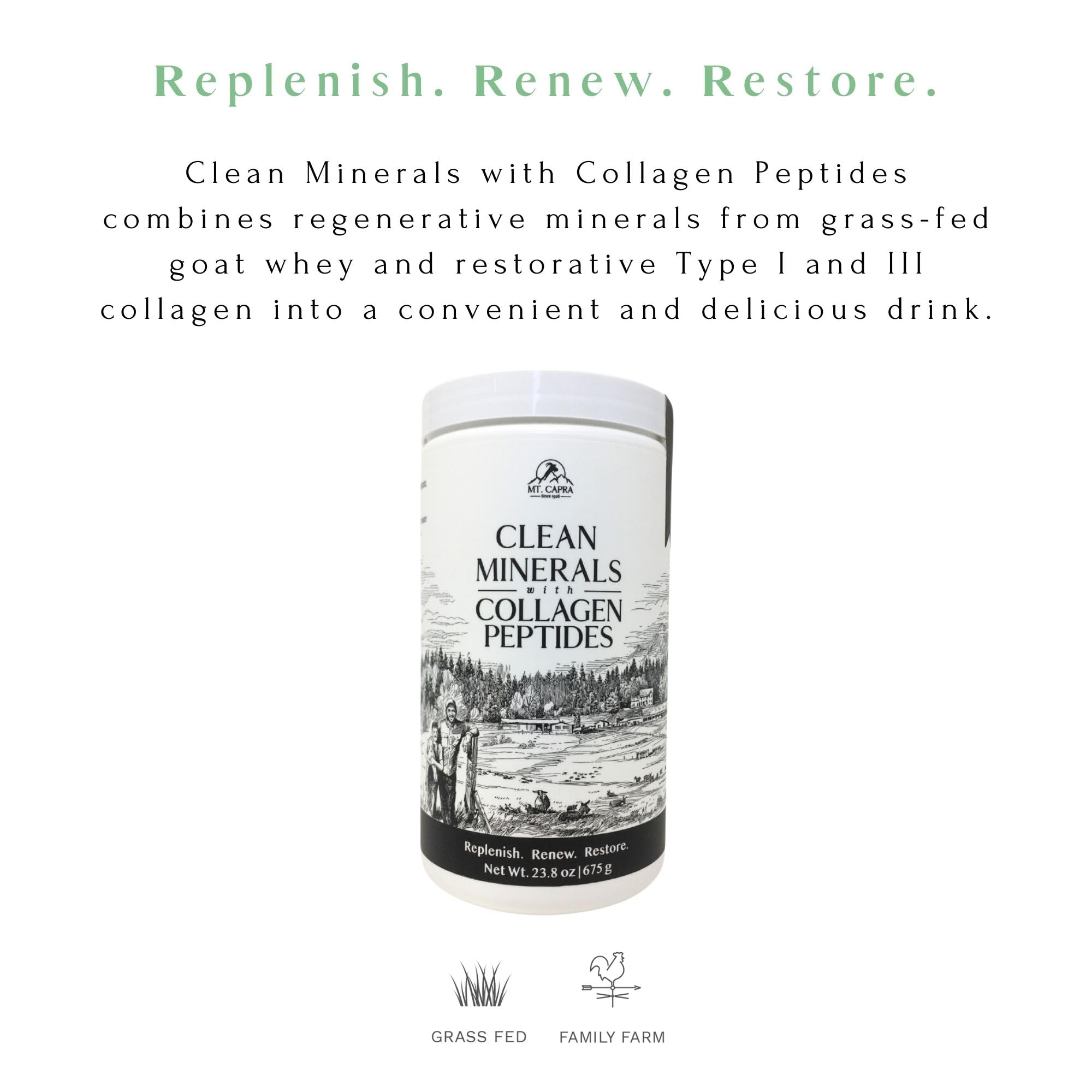 Unflavored Mt Capra minerals and collagen powder being poured