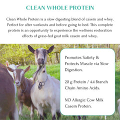 Close-up of Mt Capra label highlighting a single-ingredient goat protein