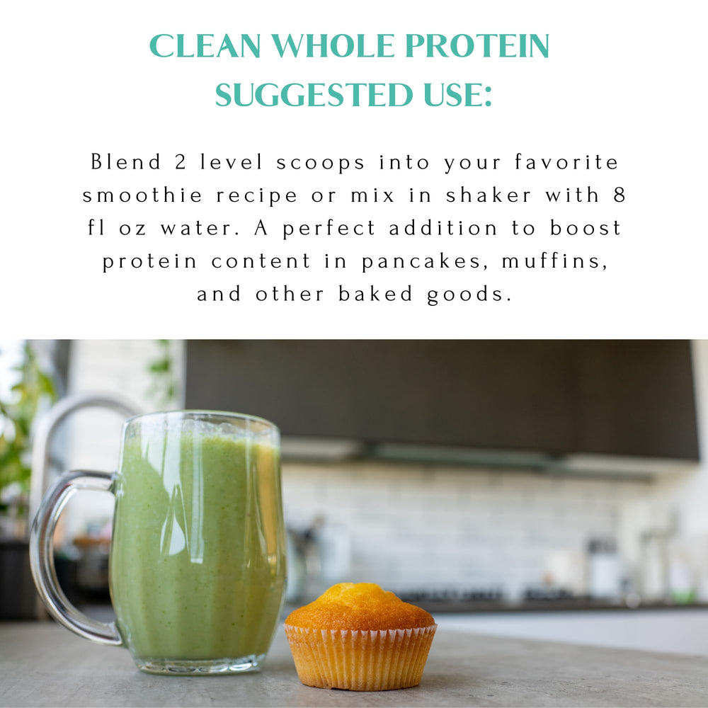 Mt Capra Clean Whole Protein shake in glass with fresh fruit
