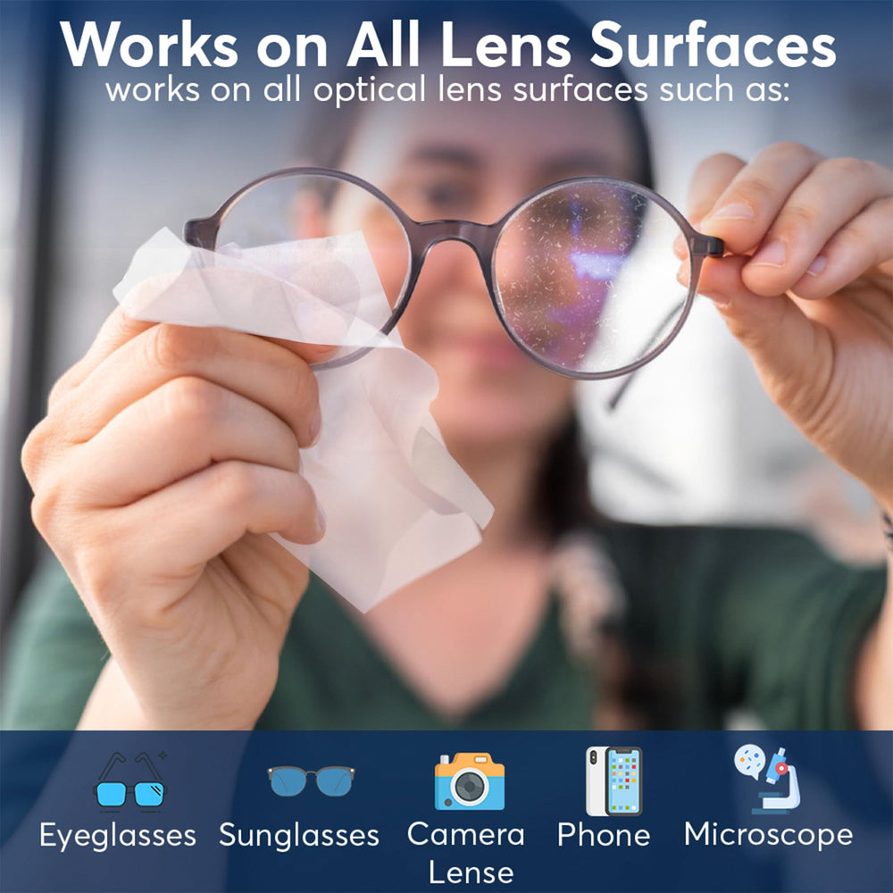 Wipes safe for eyeglasses, goggles, and camera lenses