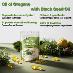 Oregano oil capsules with black seed oil and moringa