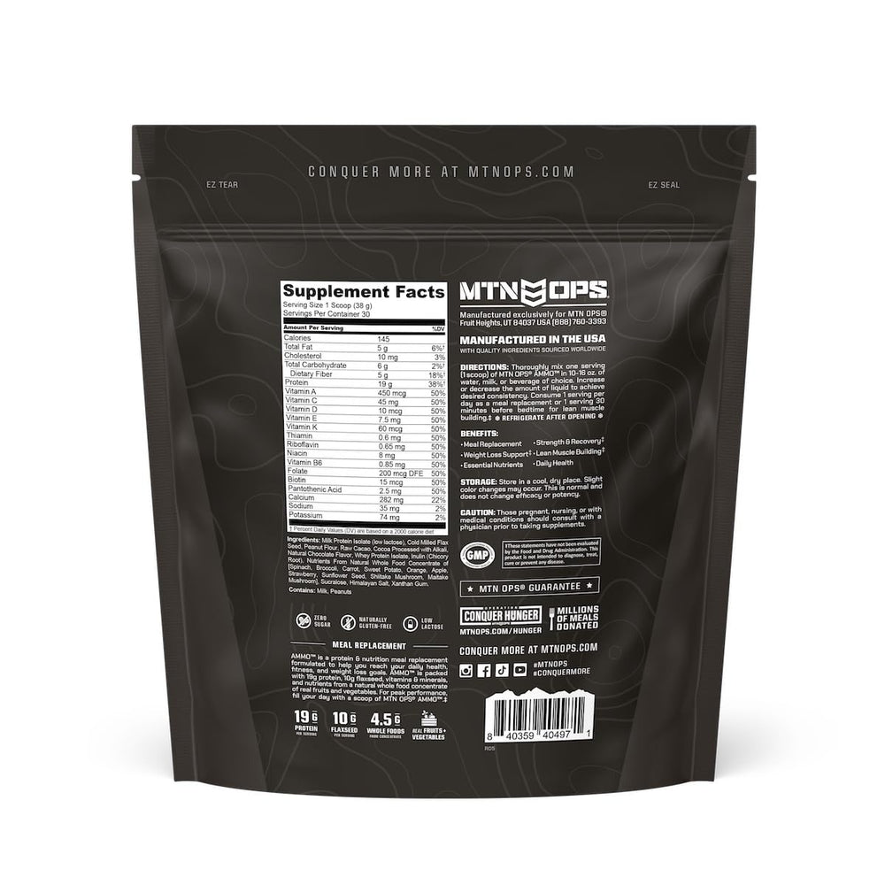 MTN OPS Ammo night-use bottle in dim lighting suggests pre-bed protein support.