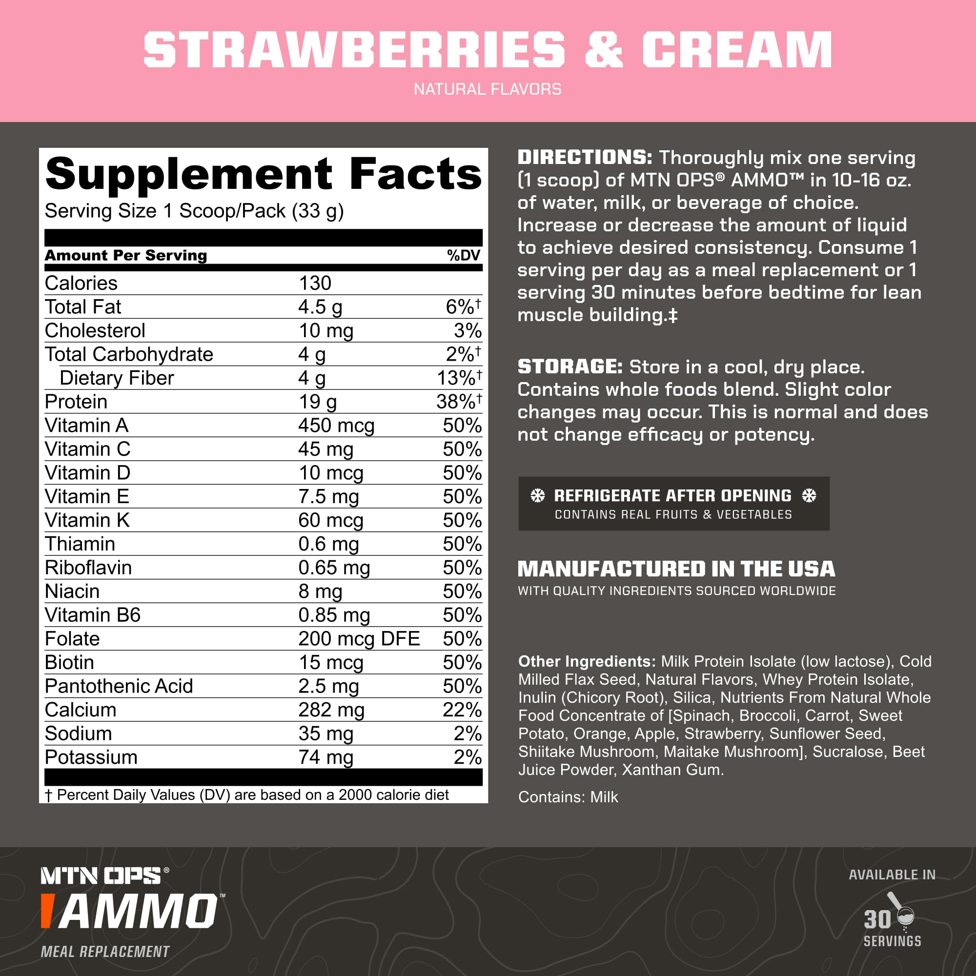 MTN OPS Ammo shake in glass shows creamy Strawberries & Cream flavor