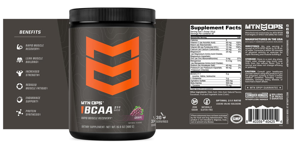 MTN OPS BCAA powder grape flavor appeal for daily hydration