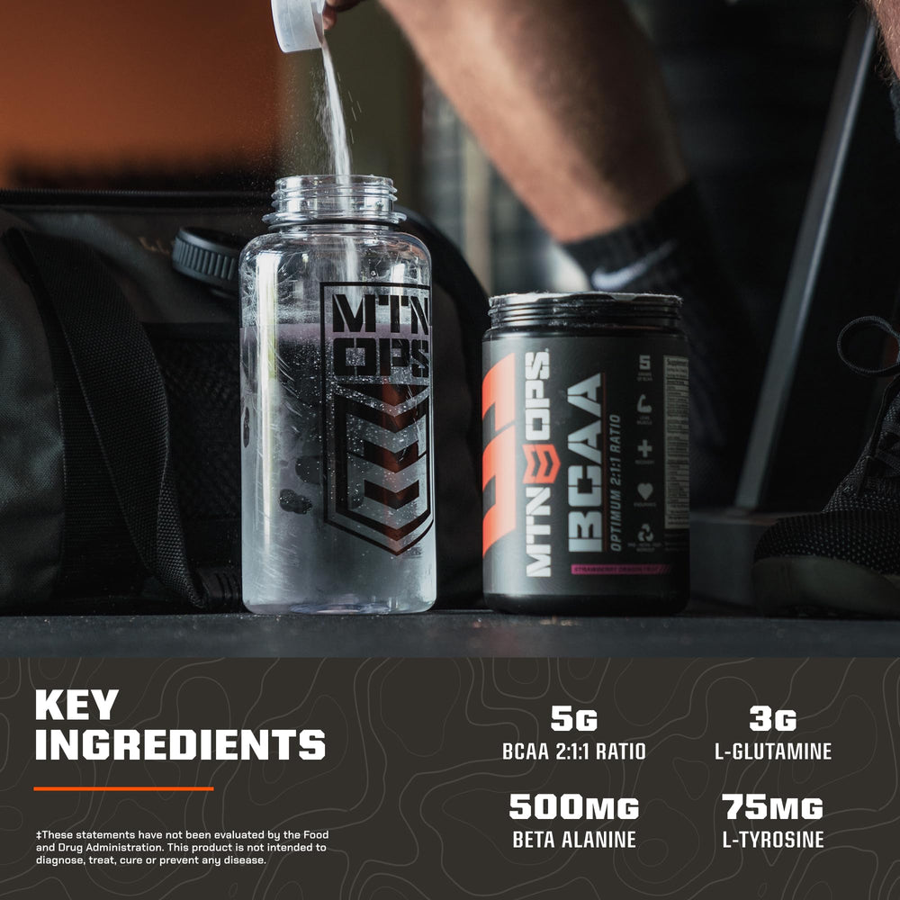 MTN OPS BCAA powder flavor sachet promoting sugar-free taste during training.