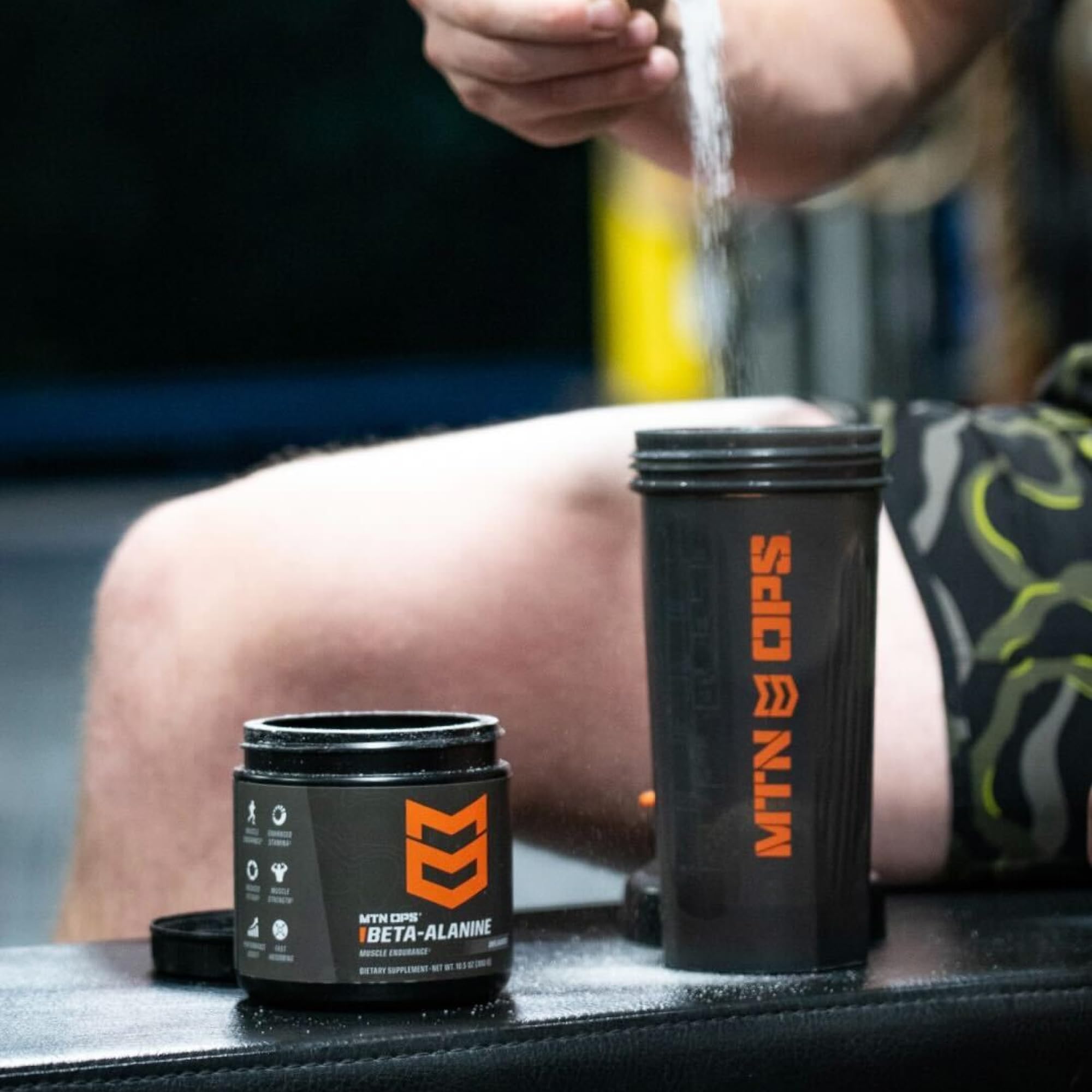 MTN OPS Beta Alanine powder container with scoop emphasizes clean ingredient profile
