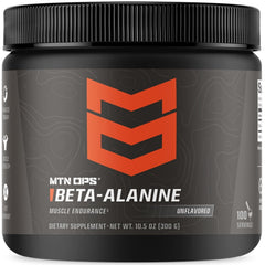 MTN OPS Beta Alanine powder tub highlighting endurance support for workouts