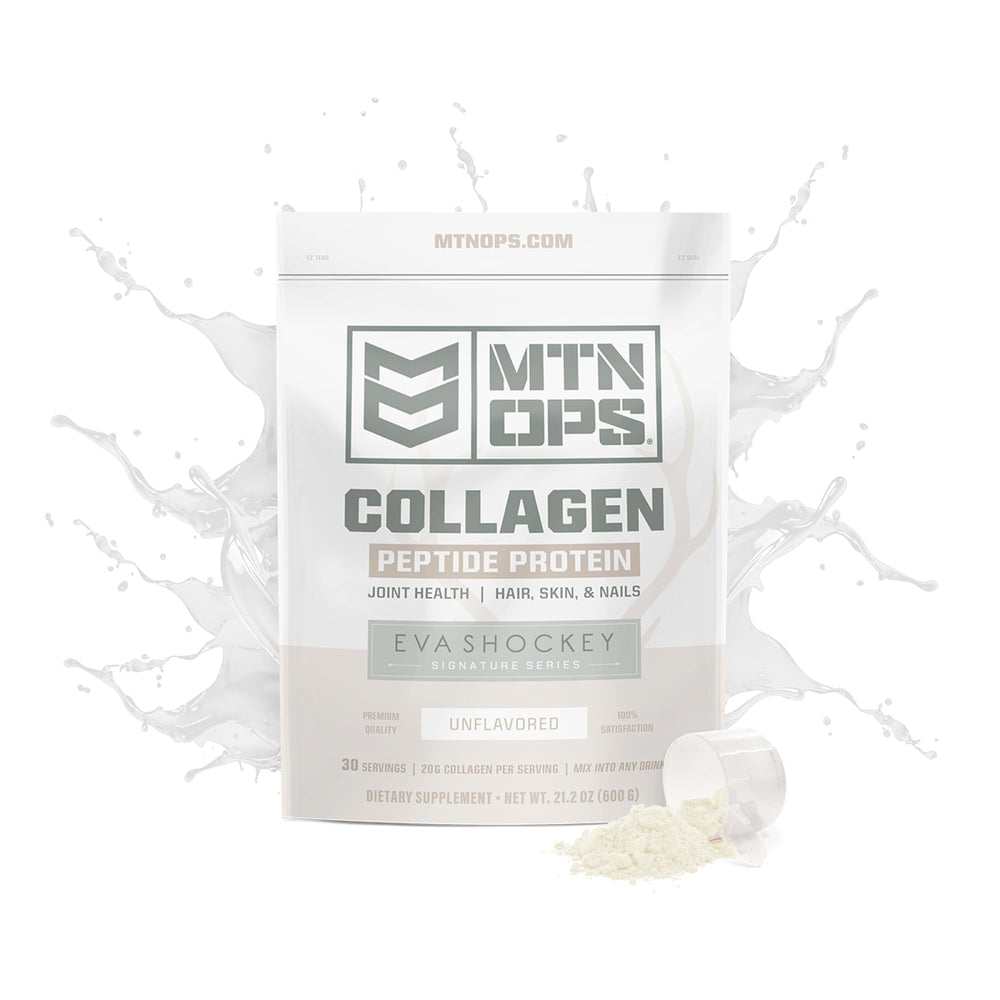 Unflavored collagen powder in measuring scoop