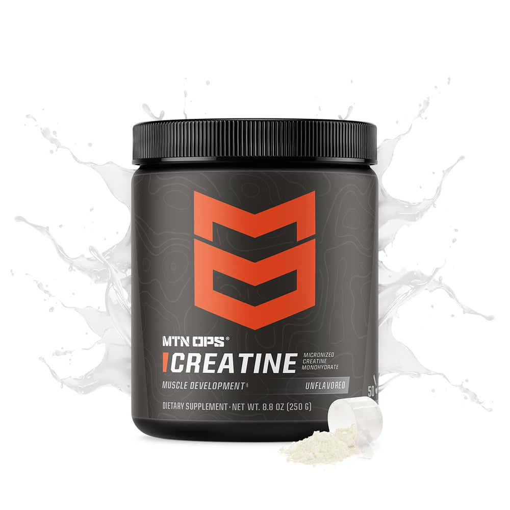 Back of MTN OPS Creatine Monohydrate tub nutrition panel