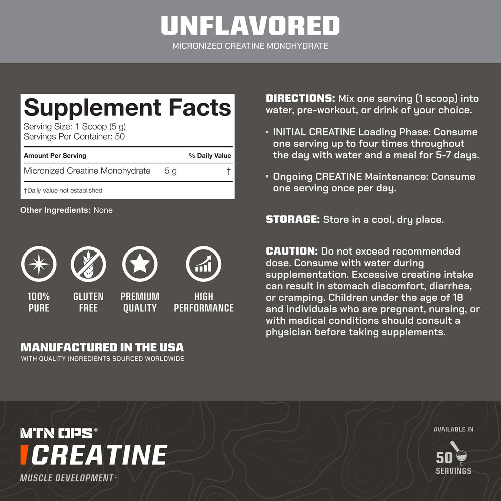 Side view of MTN OPS Creatine Monohydrate tub
