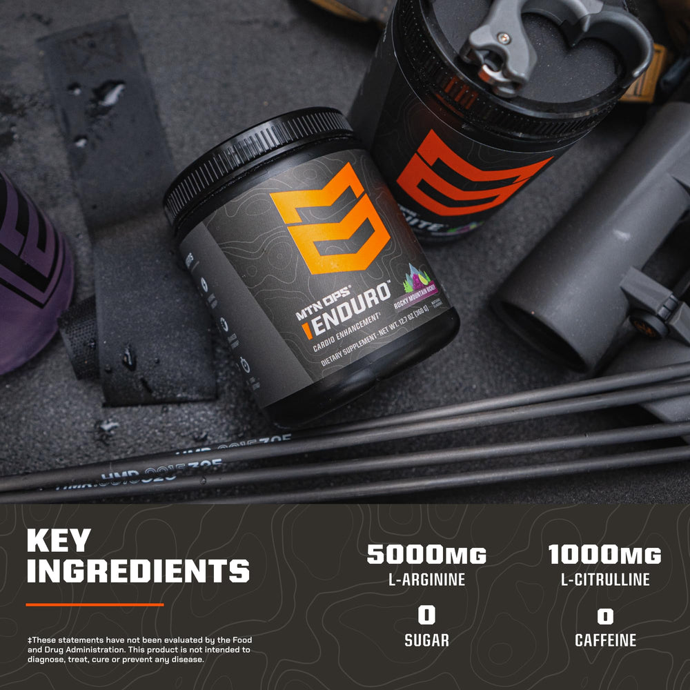 MTN OPS Enduro glass with ice emphasizes refreshing taste during workouts.