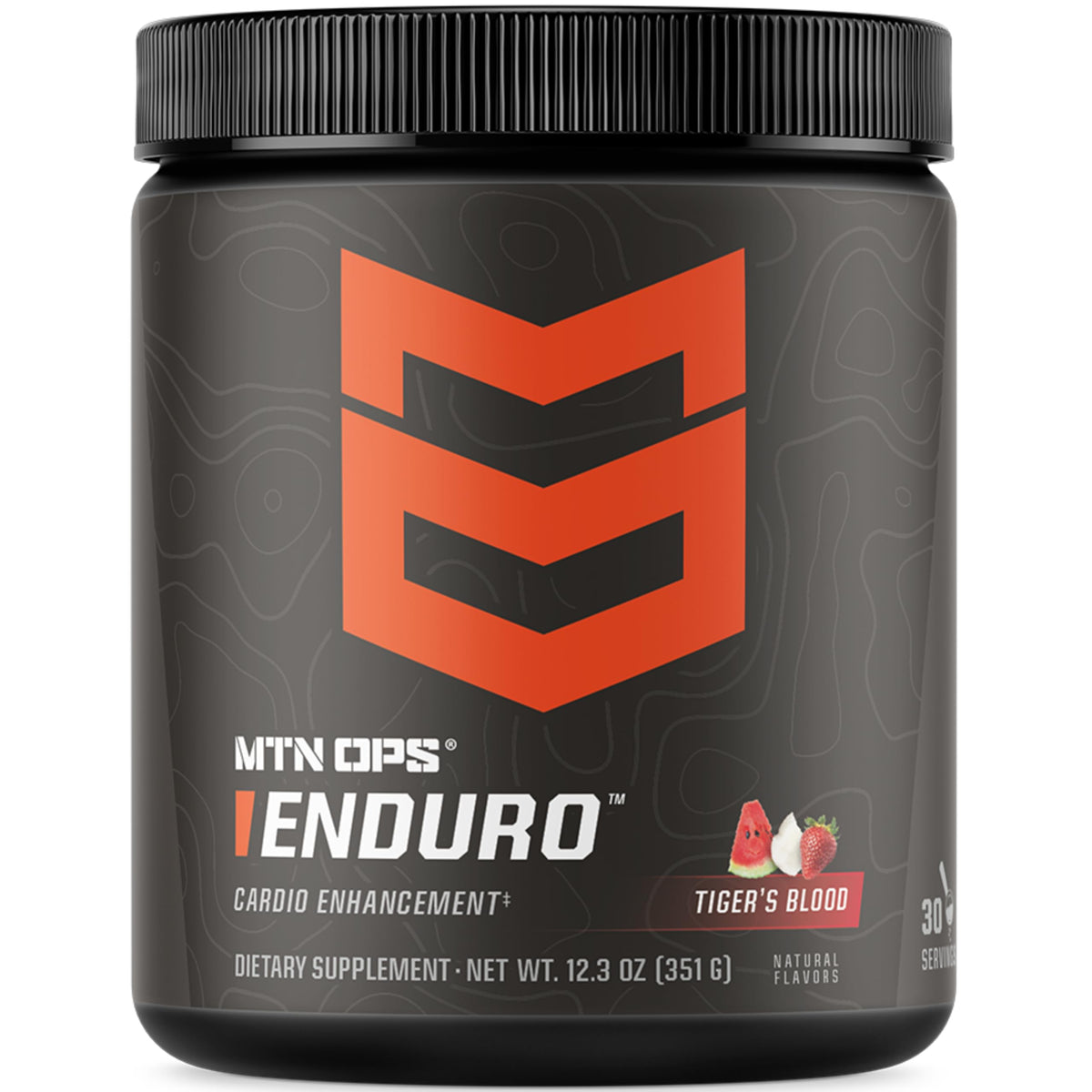 MTN OPS Enduro nitric oxide bottle with Tiger's Blood label supports hydration during workouts